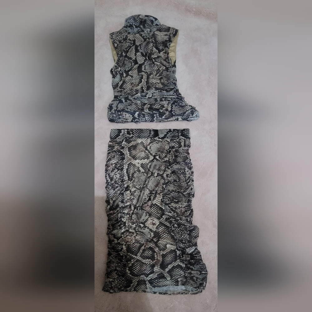 Cable & gauge Snake Print Mesh Two Piece  Set